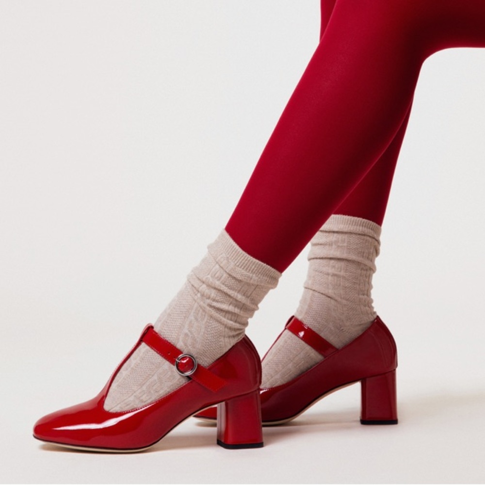 New Repetto x Anthropologie Tara Mary Jane 8 Dark Red Shiny Leather France Heels